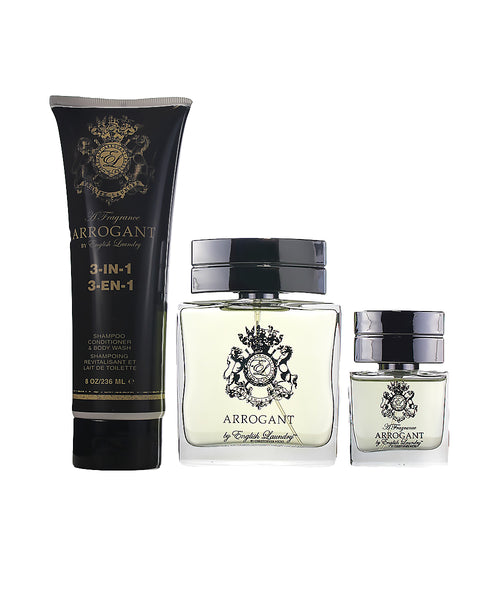 ARR37M - English Laundry Arrogant 3 Pc. Gift Set for Men - EDT 0.68 oz + 3-in-1 Shampoo/Conditioner/Body Wash 8 oz + EDT 3.4 oz