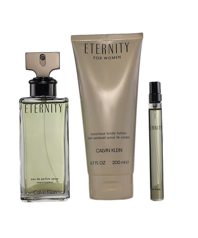 CKEG6 - Calvin Klein Eternity 3 Pc. Gift Set for Women - EDP 3.4 oz + B/L 6.7 oz + EDP 0.33 oz