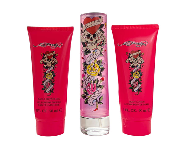 EDH373 - Ed Hardy 3 Pc. Gift Set For Women | Bath & S/g 3 Oz + Edp 1.7 Oz + B/l 3 Oz for Women