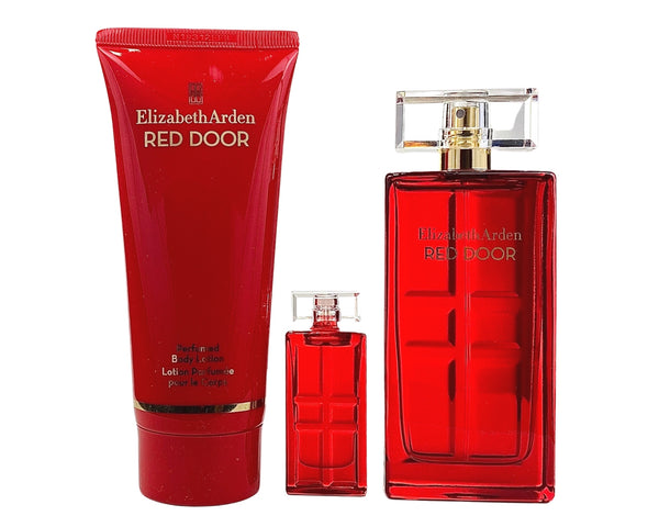 RE667 - Red Door 3 Pc. Gift Set ( Eau De Toilette Spray 1.7 Oz + Body Lotion  3.3 Oz + Parfum Mini 0.16 Oz ) for Women