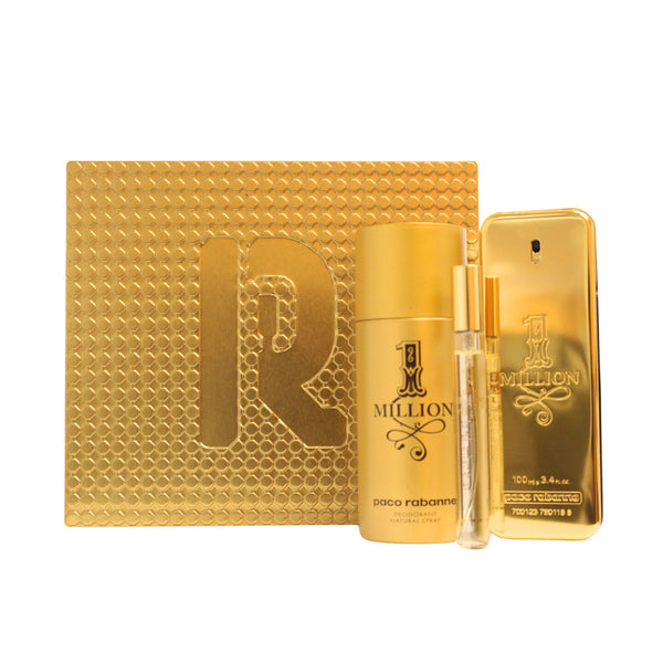 MILL331M - Pacorabanne 1 Million 3 Pc. Gift Set for Men - EDT 0.34 oz + Deo 5.1 oz + EDT 3.4 oz