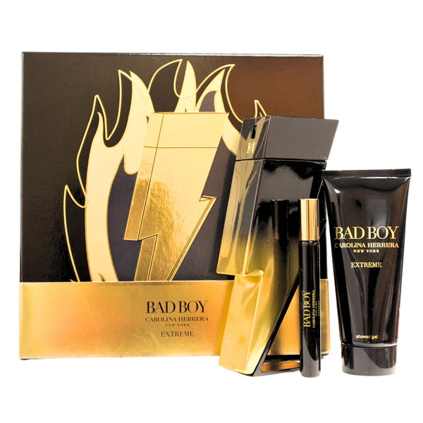 BBE34M - Carolina Herrera Bad Boy Extreme 3 Pc. Gift Set for Men - EDP Extreme SPR 3.4 oz + S/G 3.4 oz + EDP Extreme SPR 0.34 oz