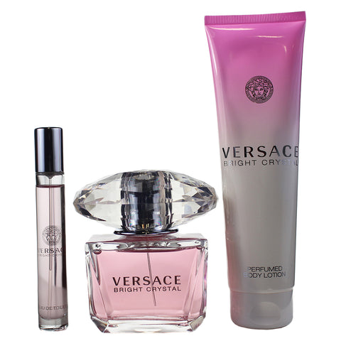 BER77 - Gianni Versace Versace Bright Crystal 3 Pc. Gift Set for Women - EDT 0.3 oz + B/L 5 oz + EDT 3 oz
