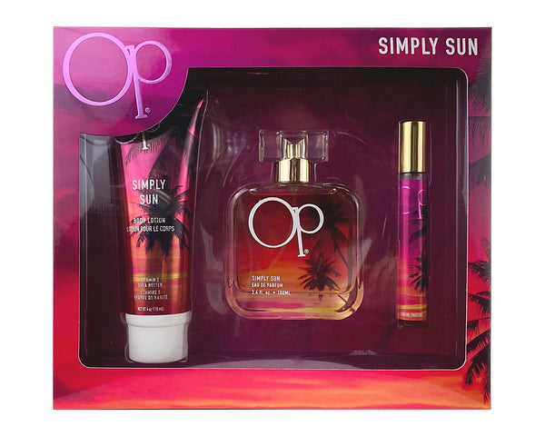 OPSY3 - Ocean Pacific Simply Sun 3 Pc. Gift Set for Women - EDP 0.34 oz + B/L 4 oz + EDP 3.4 oz